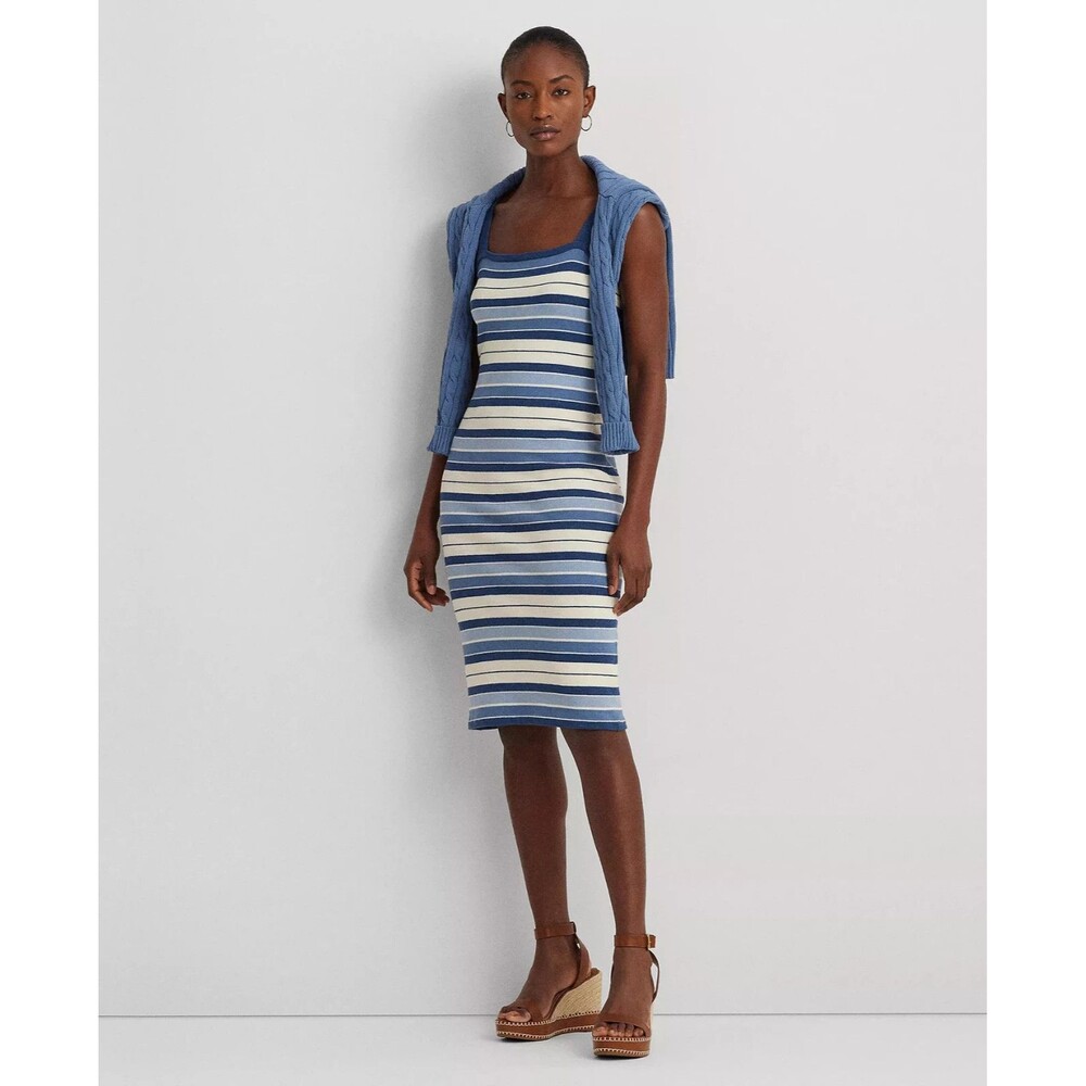 Lauren Ralph Lauren Women’s Striped Tank Dress Size L Cotton Linen Slim Fit